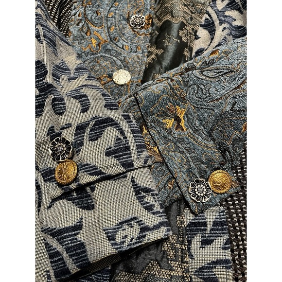 Venus Women's 10 Tapestry Patchwork Coat Blues Decorative Buttons Knee Length - Picture 3 of 9